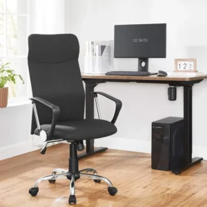 SONGMICS Ergonomic Office Chair – Height Adjustable Swivel Desk Chair with Upholstered Fabric Seat